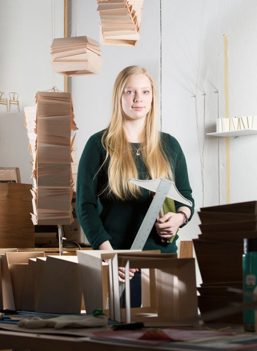 Kelsey Rico '16 with some of her art work in her studio in Beardsley Hall on the campus of Swarthmore College on Friday, Aug. 19, 2016, in Swarthmore, Pa. (Laurence Kesterson / staff photographer)